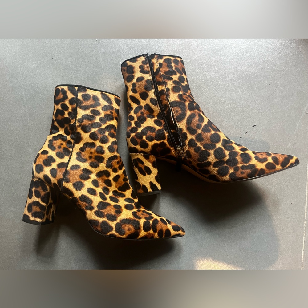 Jcrew Calf Hair Leopard Heeled Bootie